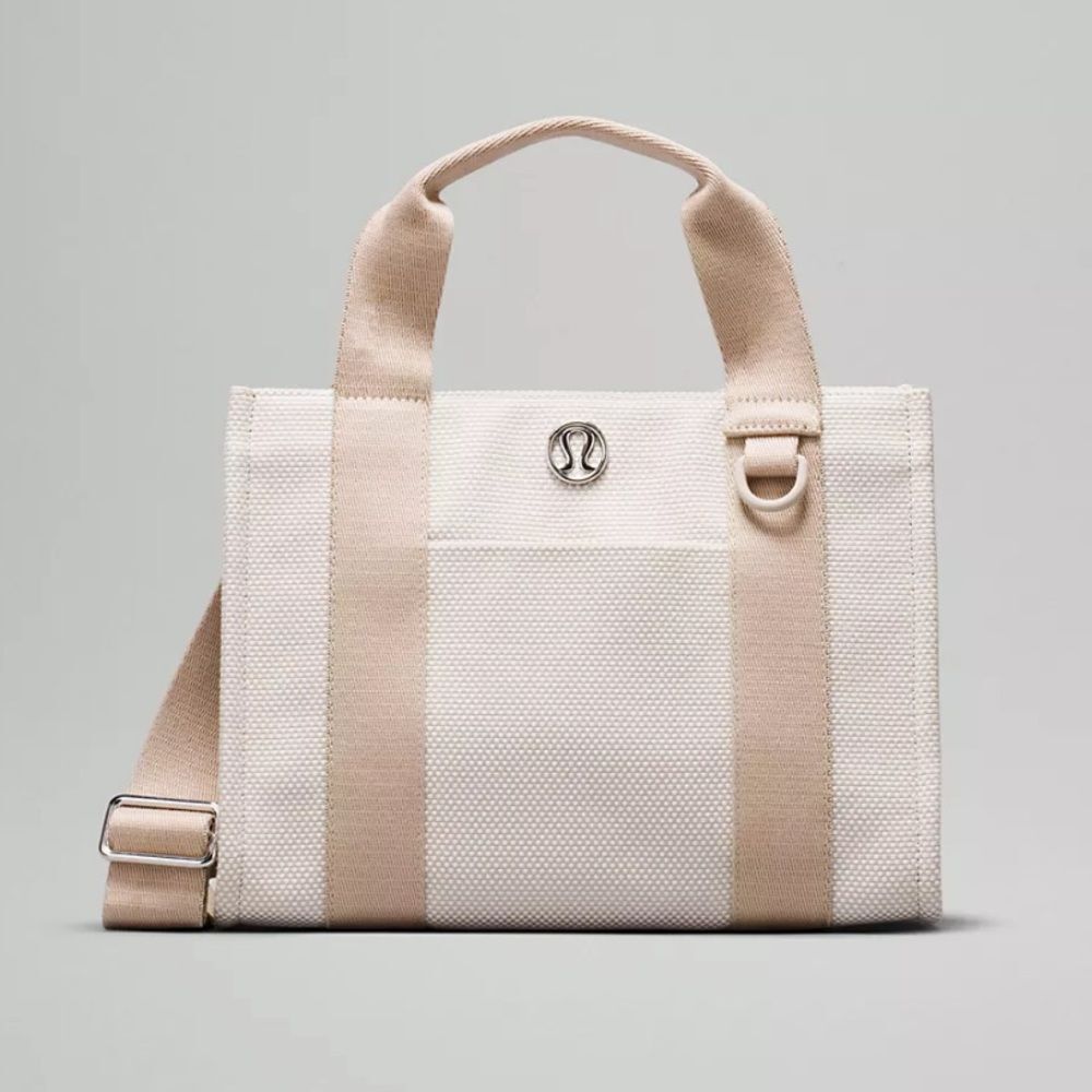 NWT  Canvas Tote Bag Mini Top Handle Crossbody 4.5L Mojave Tan/Light Ivory